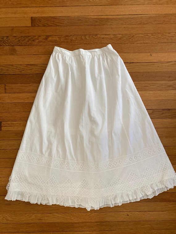 Victorian White Cotton Petticoat with Crocheted O… - image 1