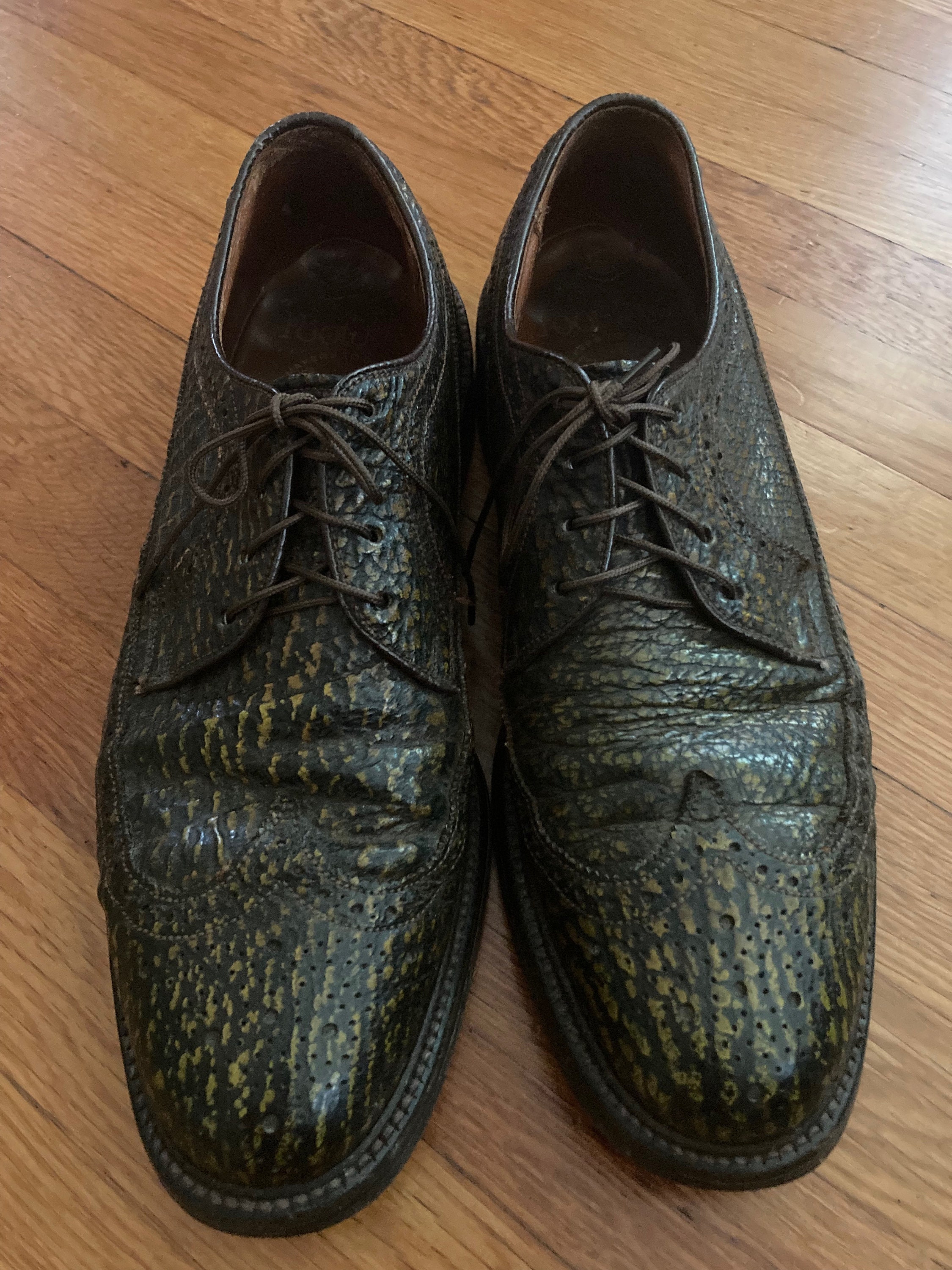 1960 s Footjoy New England Gold Deep Brown Rare Sharkskin Leather Wing Tip brogue Mens Shoes Size 9 CM Etsy