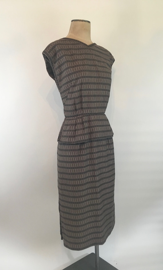 40s Cotton Striped Peplum Dress/40s Day Dress/The