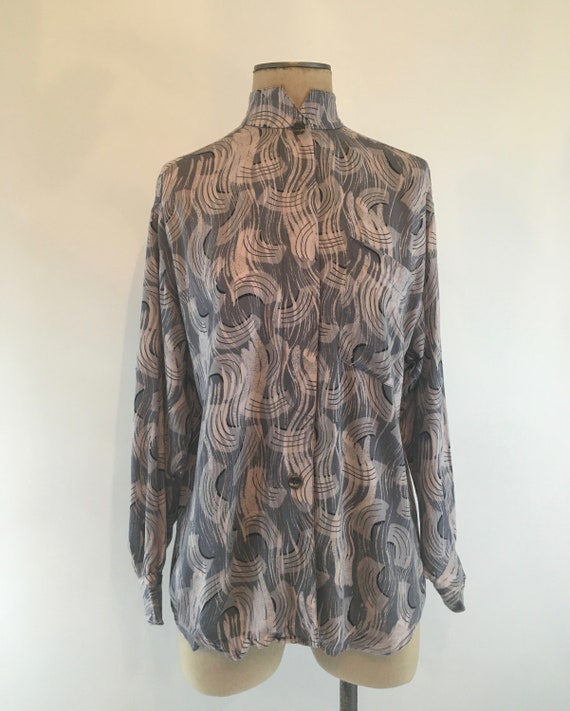 80s Christian Dior Rayon Geometric Print Long Sle… - image 2