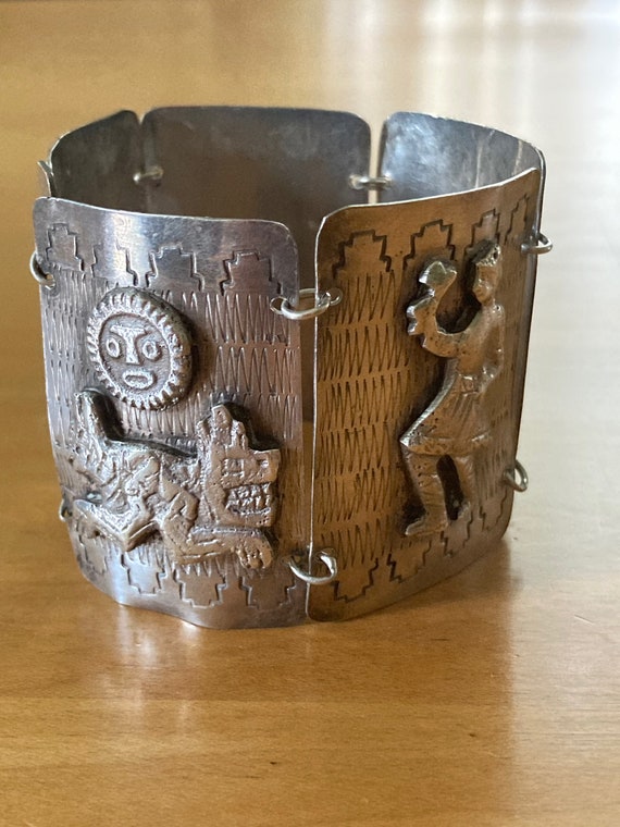 1940s/Mid Century 900 Silver Peruvian Panel Bracel