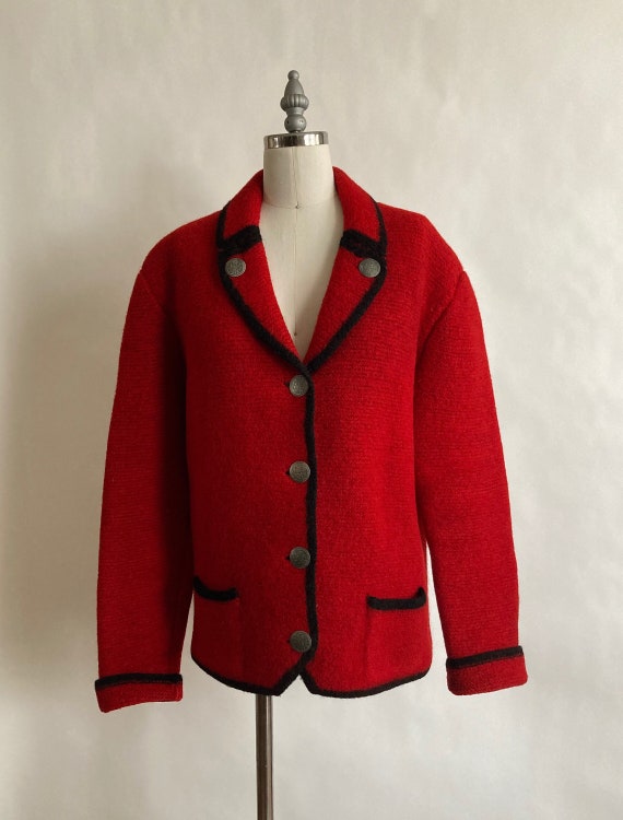 Vintage 1960s/60s Autriche Veste pull en laine bouillie rouge - Etsy France