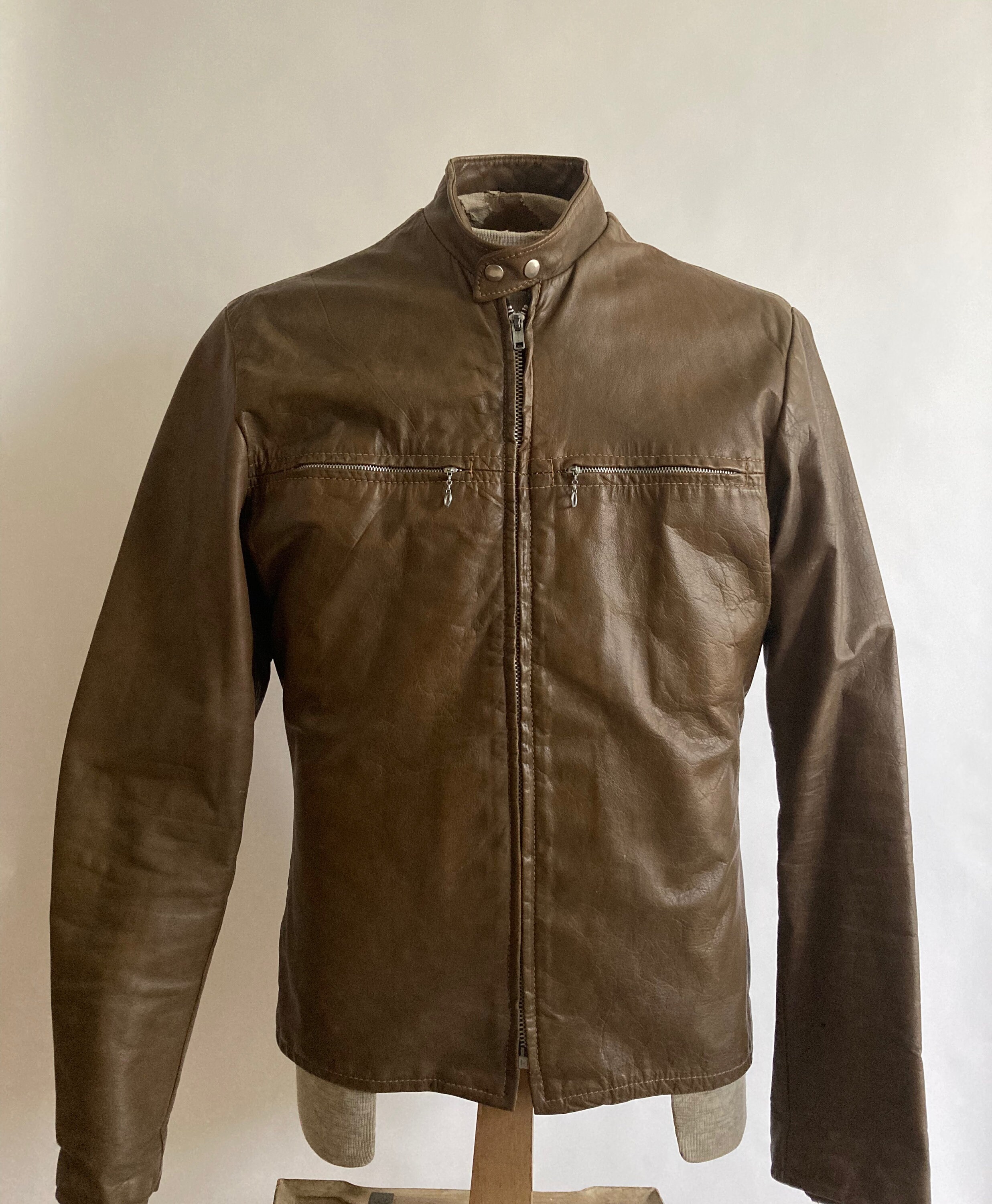 Harley-Davidson AMFブラウンレザージャケット 40 1970s Harley Davidson AMF Brown Cafe Racer Leather Jacket/vintage