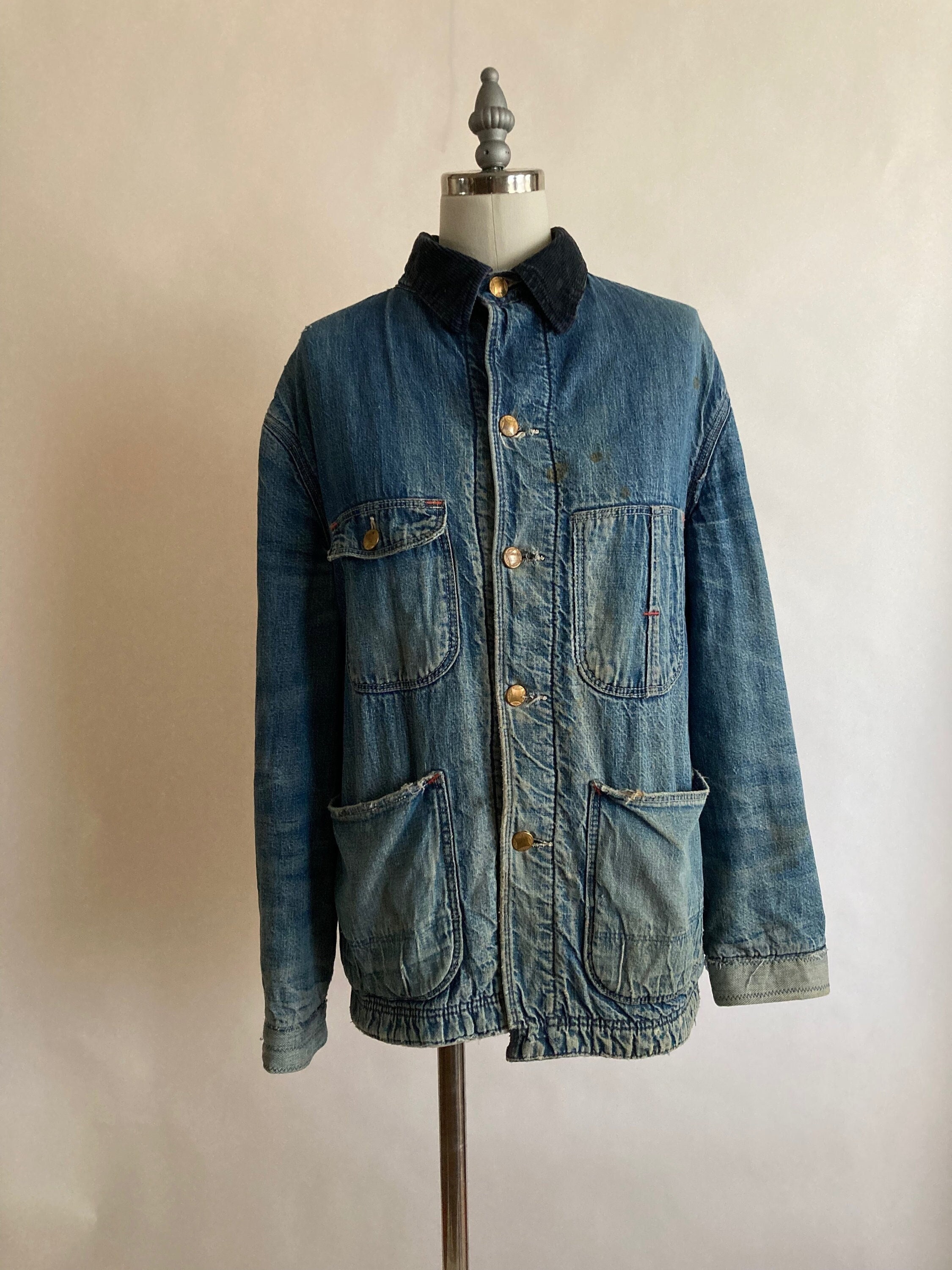 Vintage 40s 50s Denim Chore Coat / Destroyed Workwear Four