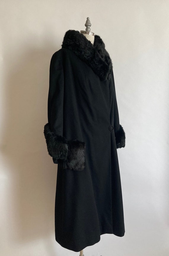 1930s Black Wool Coat with Fur Collar and Cuffs &