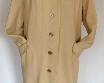 60s Gold/Cream Lightweight Wool Ladies Button Down Coat/60's Wool Coat