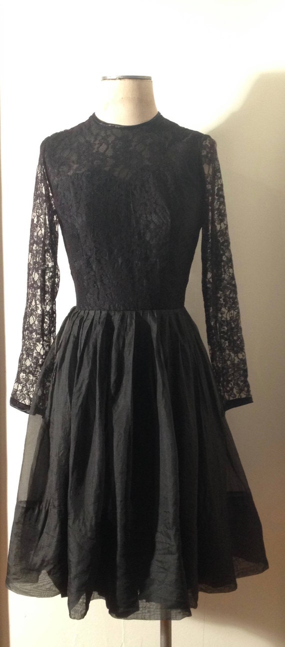 Vintage 1950's Black Lace and Silk Gauze Skirt Co… - image 1