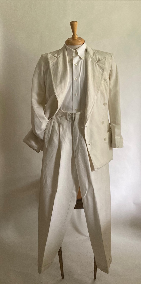 1940s Palm Beach Mens Linen Suit/peaked Lapel Suit/double Breasted