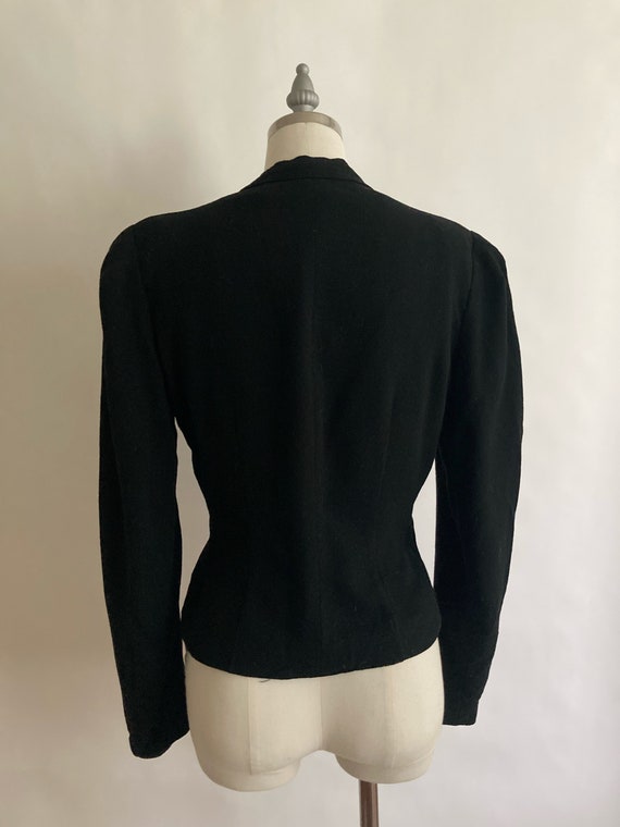 1940's Fitted Short Black Wool Jacket with Padded… - image 3