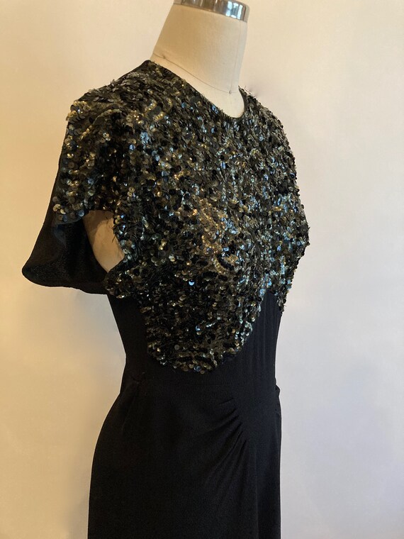 1940s Black Rayon Crepe Dress with Sequins - image 6