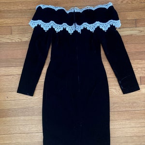 1980s Scott Mcclintock Black Velvet off the Shoulder Longsleeve Wiggle ...