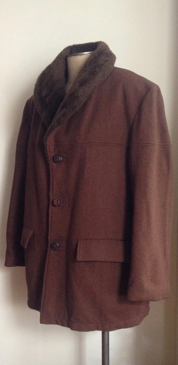 Vintage 60s Cocoa Brown Classic Wool Mens Car Coa… - image 3