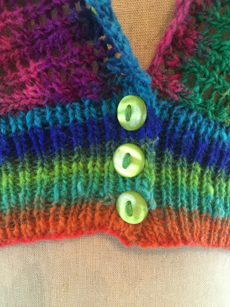 1970/'s Woodstock Hand Knit Cropped Rainbow TopSweater Vest BohoHippie