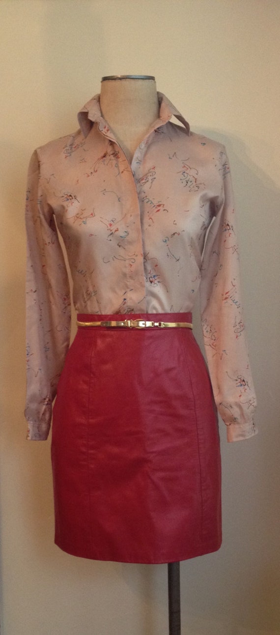 Vintage 80s Red Leather Mini Skirt/Pencil Skirt/80