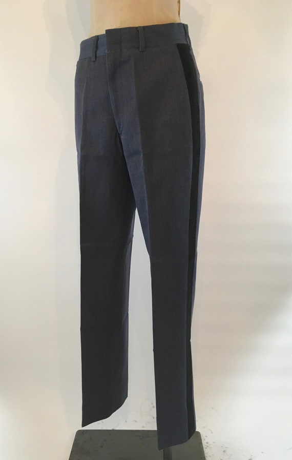 1960's Blue Twill Military Marching Band Trousers/pants With Black Corduroy  Band/military Dress Pants/ Made by Patriot/29x31 