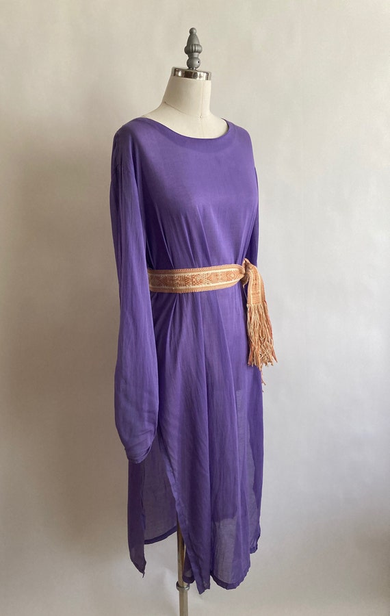 1980s Adini Lavender Rayon/Cotton Gauzy Tunic/She… - image 1