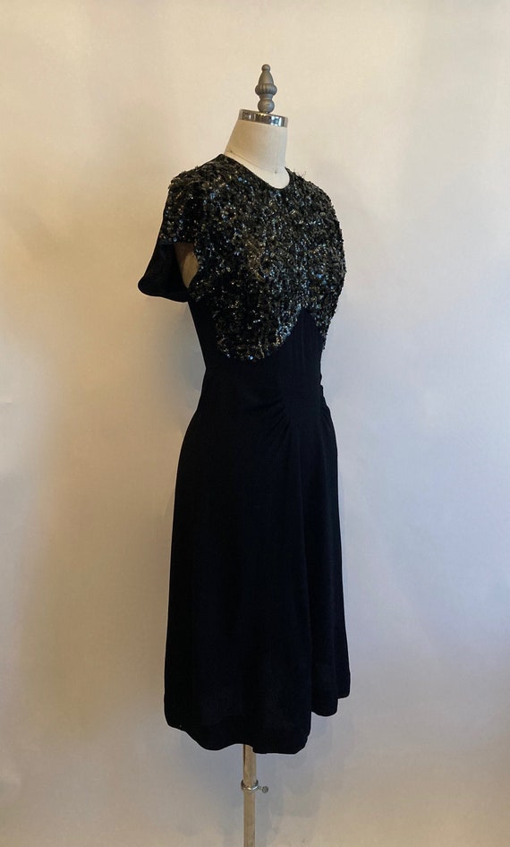 1940s Black Rayon Crepe Dress with Sequins - image 2