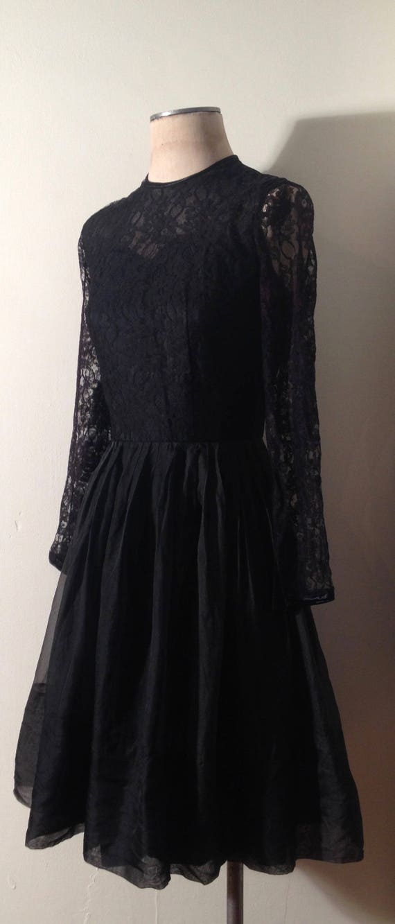 Vintage 1950's Black Lace and Silk Gauze Skirt Co… - image 2
