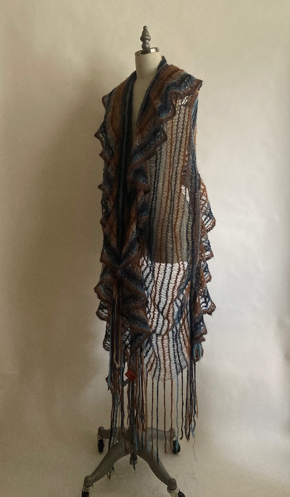 1980s Missoni Copper/Blue/Brown Loose Knit Large … - image 2