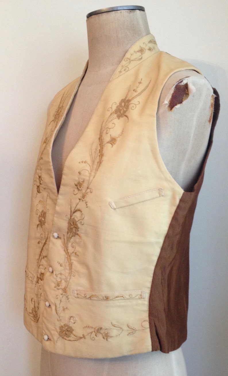 Signed Early 19th Century/ 1830-1840 Mens Embroidered Wedding Vest/ Waistcoat/1800s/Formal Vest image 3