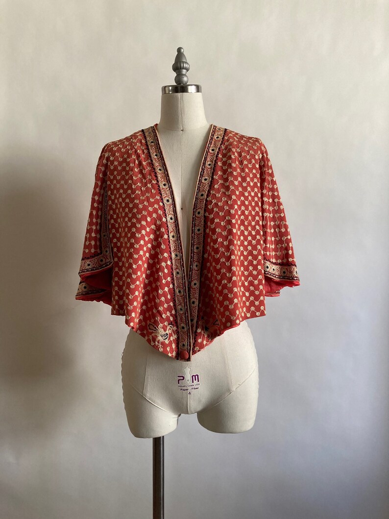 1920's Babani/paris Coral Silk Embroidered Jacket/top With Flutter ...