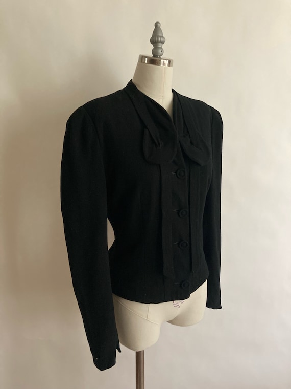 1940's Fitted Short Black Wool Jacket with Padded… - image 1