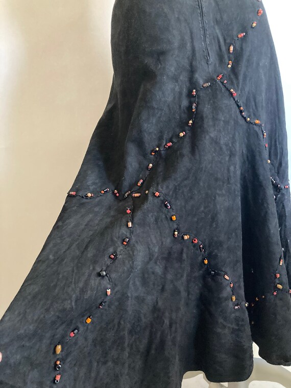 1970s Black Lightweight Suede Patchwork A-Line Hi… - image 10