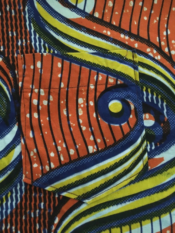 Vintage African Wax Block Print Mens Short Sleeve… - image 7