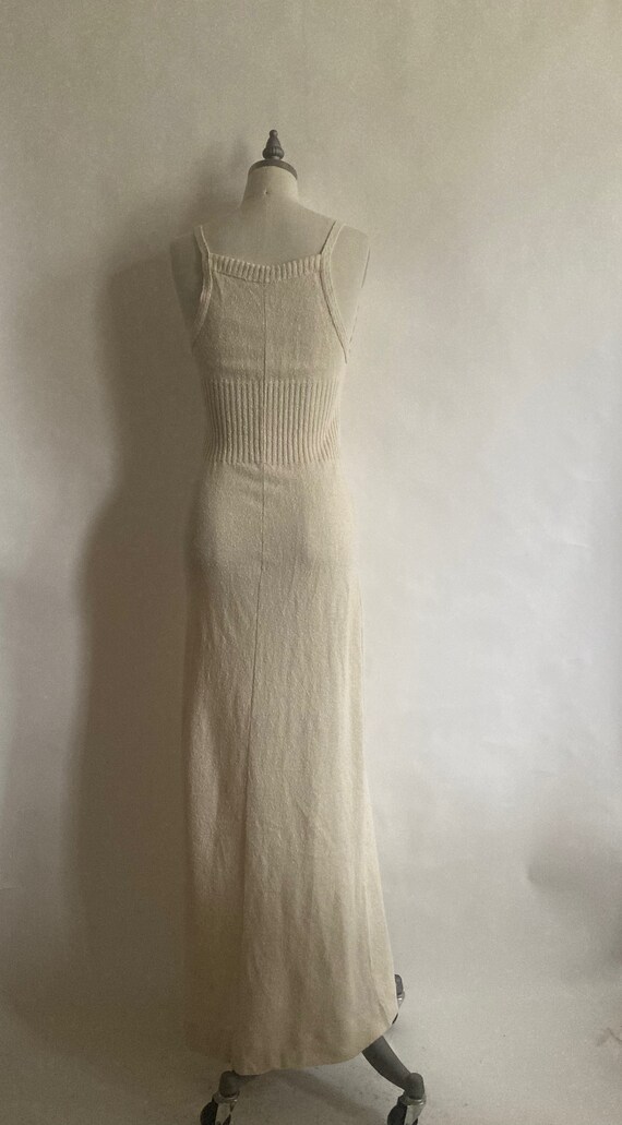 1970s Cream Stretch Knit /Rib Knit Tank Style Sle… - image 3