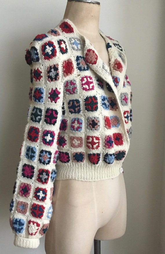 Late 70's Wool Afghan Style Crocheted Wool Cropped