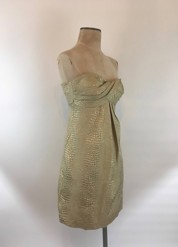 90s Caché Gold Lamé Snakeskin Brocade Sleeveless … - image 2