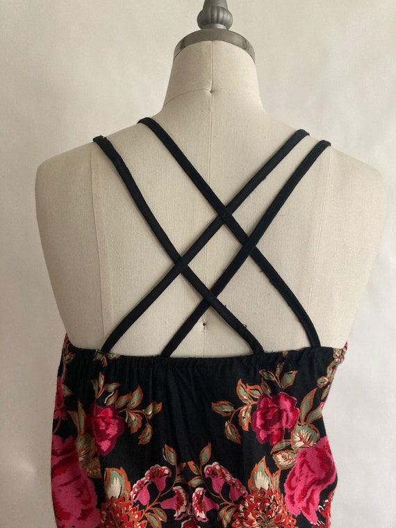 1990s/90s Rayon Floral Spaghetti Strap Summer Rom… - image 5