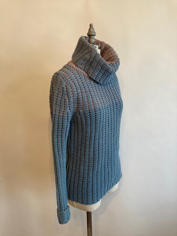 Vintage 90s Gap Lavender & Light Blue Chunky Knit Cowl Neck Cotton
