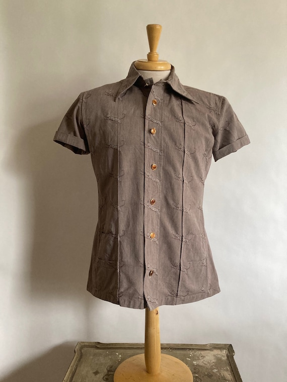 1970s Gucci Mens Short Sleeve Fitted Cotton Shirt 