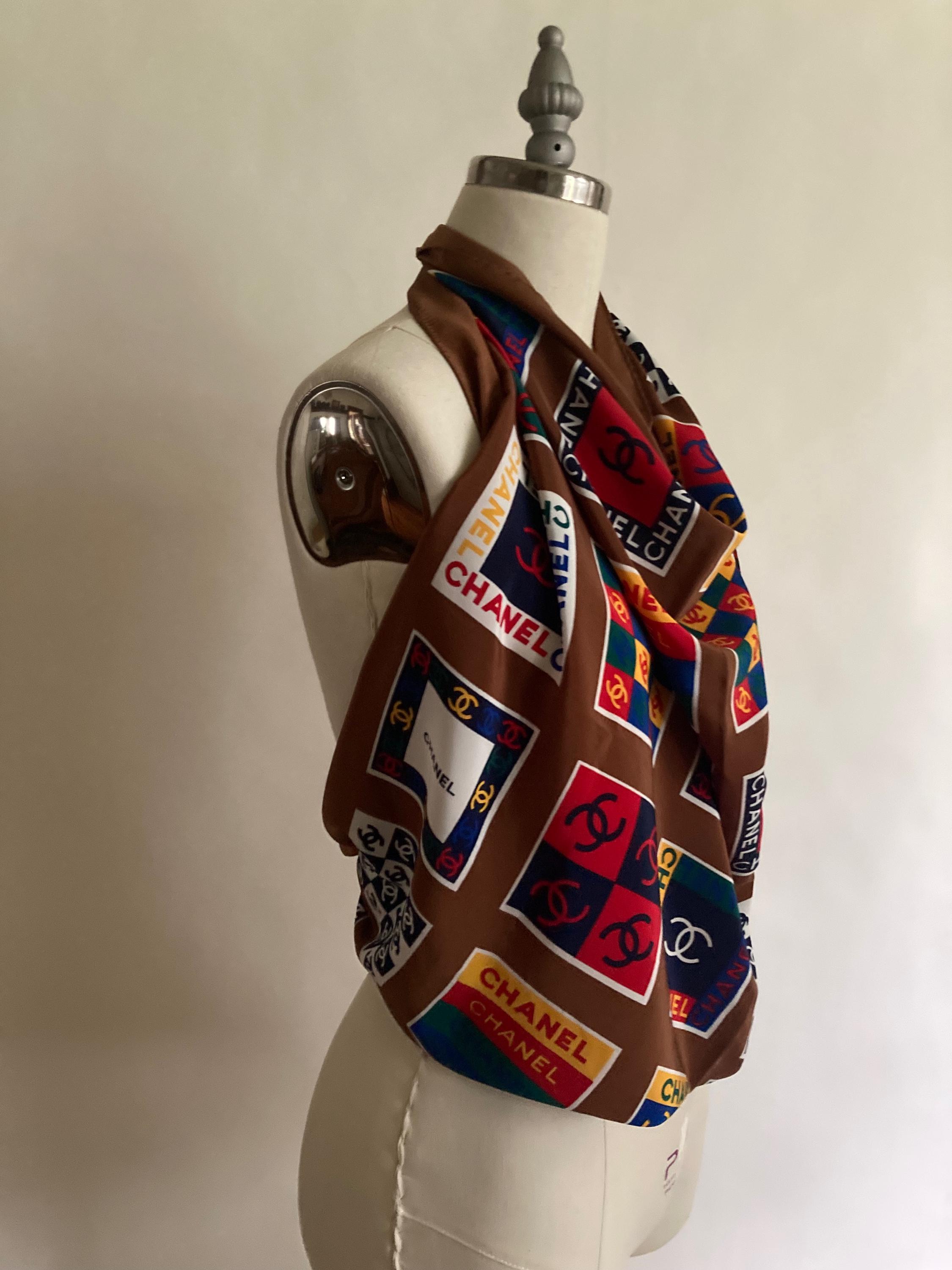 1980's/80s CHANEL Logo Silk Scarf - Etsy