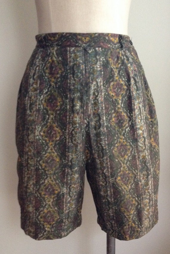 60s Batik Print High Waist Cotton Shorts/Cotton Sh