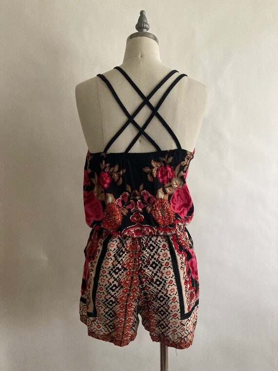 1990s/90s Rayon Floral Spaghetti Strap Summer Rom… - image 2