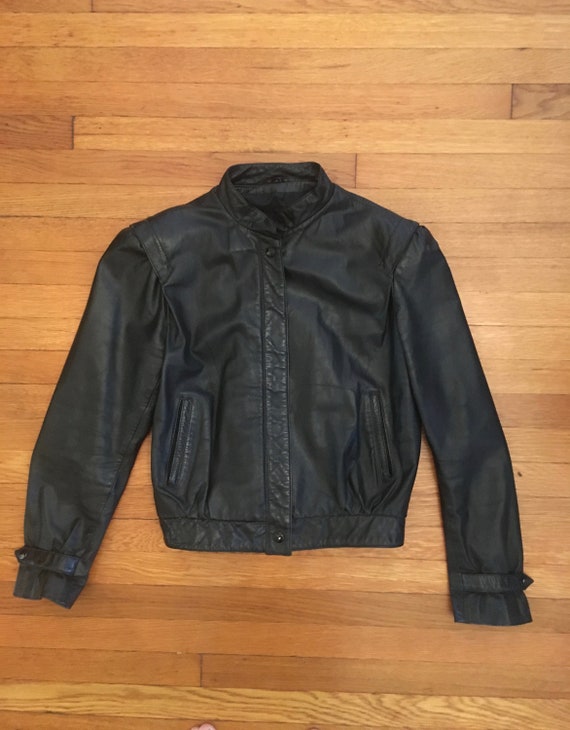 1980s /80sCropped Black Leather Jacket