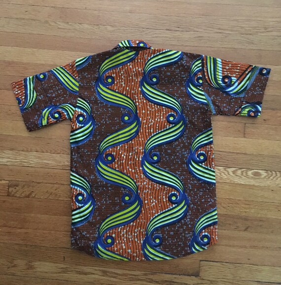 Vintage African Wax Block Print Mens Short Sleeve… - image 2