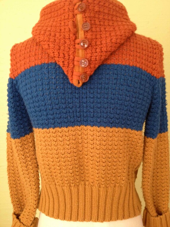 1970s Striped Suede & Acrylic Hooded Sweater with… - image 2