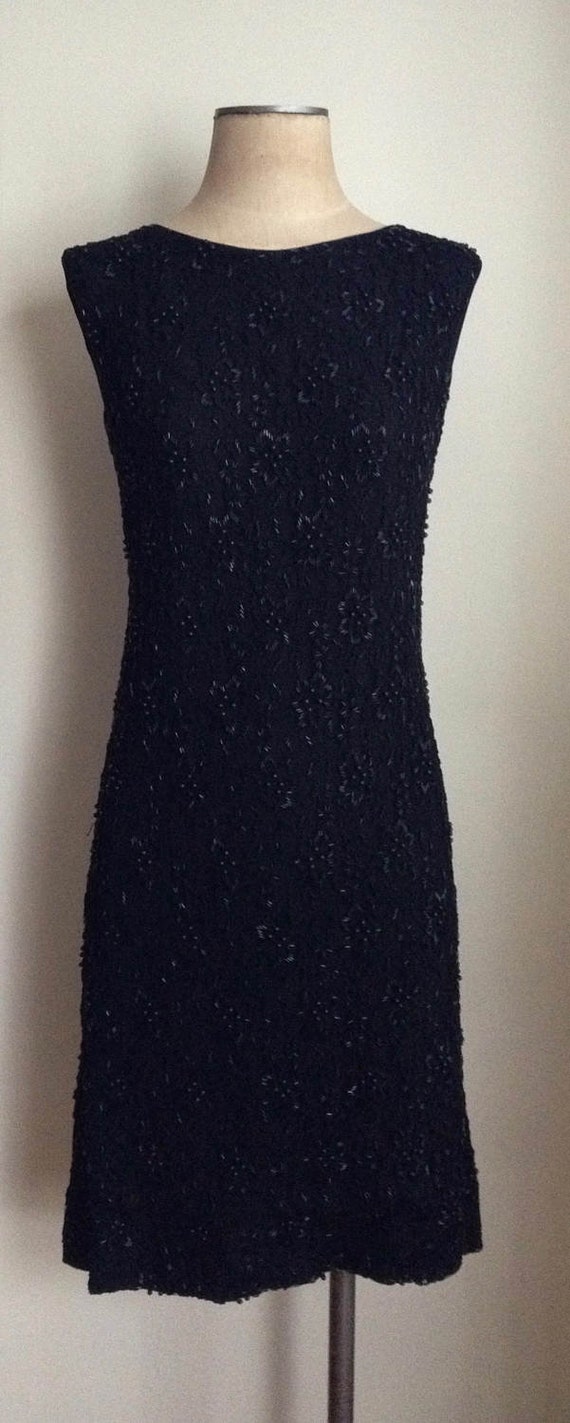 60s Beaded Black Shift Mini Dress/Sheath/Lord & T… - image 2