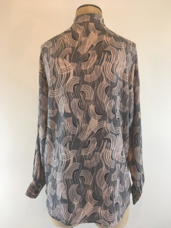 80s Christian Dior Rayon Geometric Print Long Sleeve … - Gem