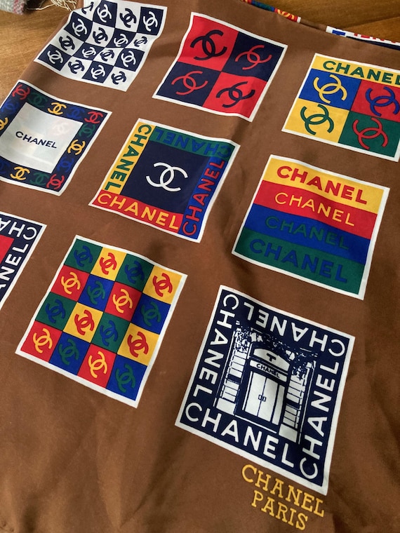 1980's/80s CHANEL Logo Silk Scarf - Etsy
