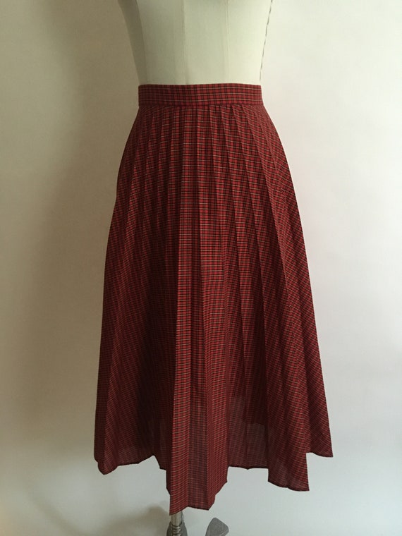 1970s Red Plaid Circle Skirt with Light Permanent… - image 2