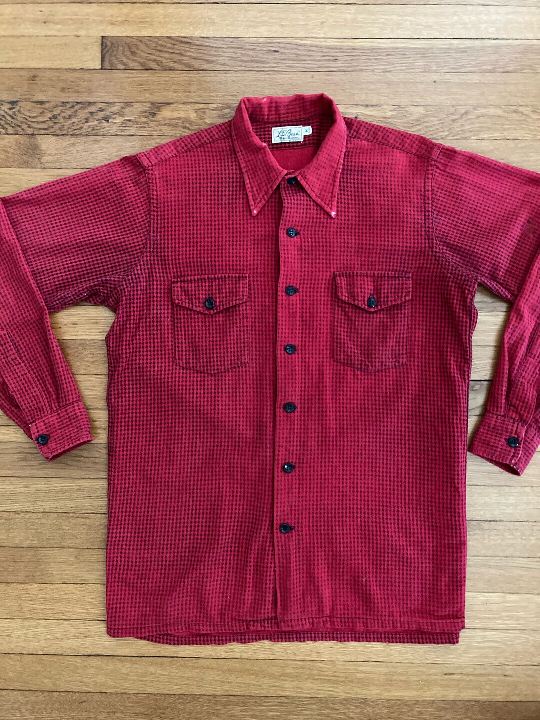 Rare 1950's/50s LL Bean Red Cotton Flannel Houndstooth Mens
