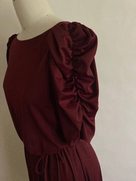 70s/80s L'Entourage Burgundy Disco Dress with Gat… - image 6