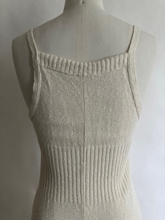 1970s Cream Stretch Knit /Rib Knit Tank Style Sle… - image 7