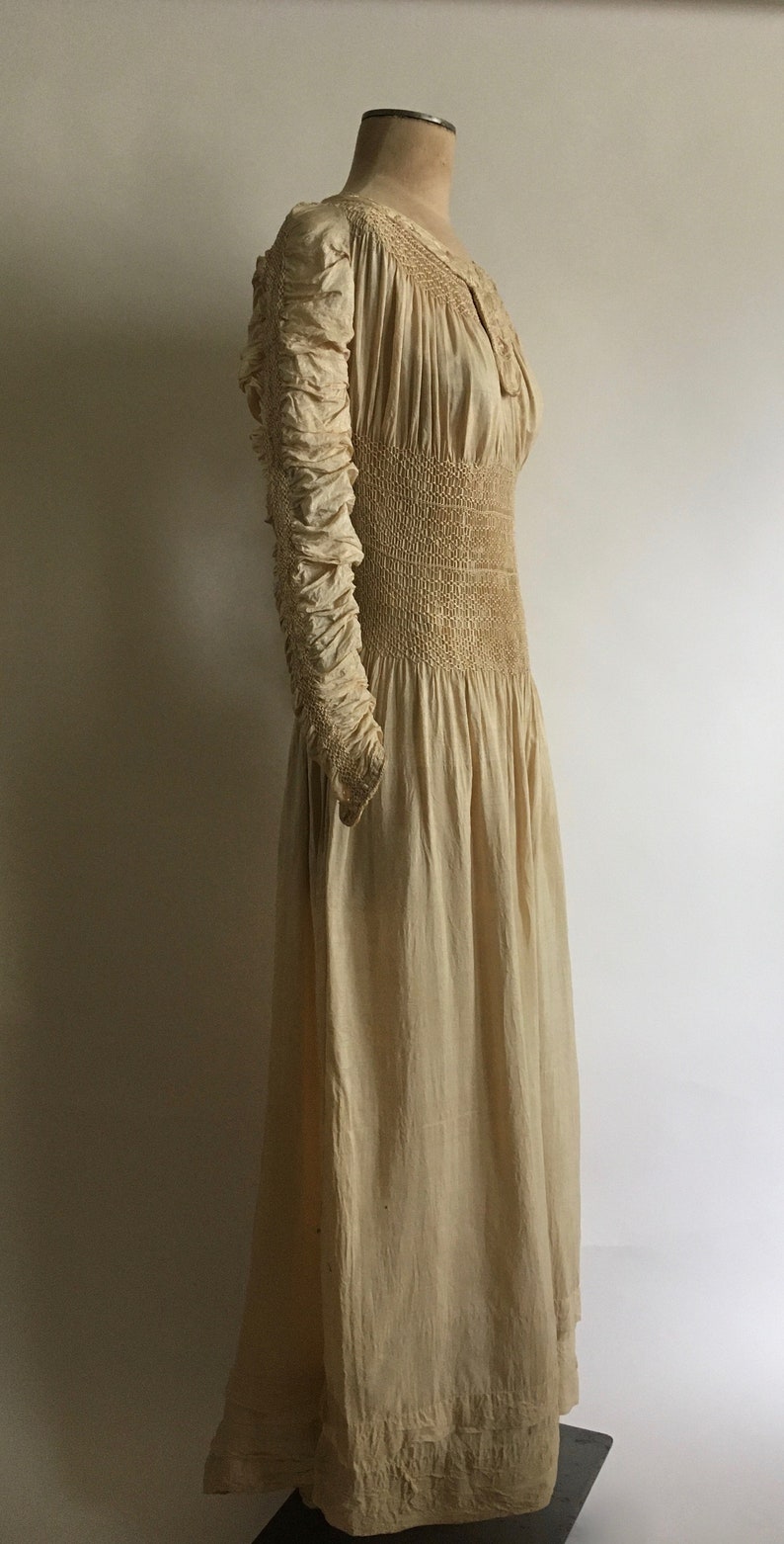 Early 1900s Liberty of London Silk Embroidered Smocked Dress image 5