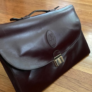 1980s/80s CARTIER Bordeaux Red Leather Satchel/Portfolio Briefcase