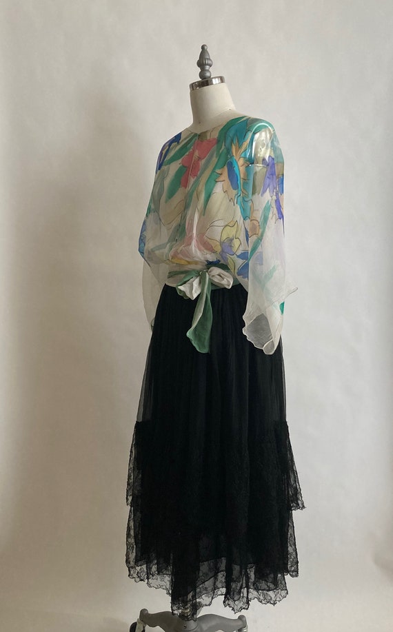 1980s/80s Custom Made Han Painted Floral Silk Chi… - image 6